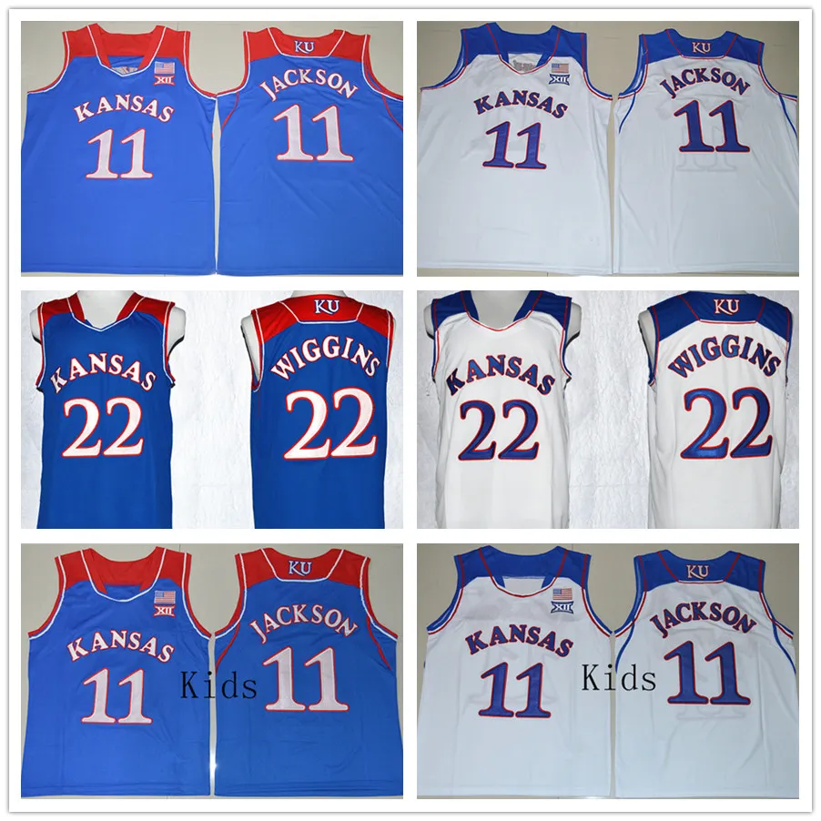 2017 Men & Kids/Youth Kansas Jayhawks 11 Josh Jackson 22 Andrew Wiggins Royal Blue & White