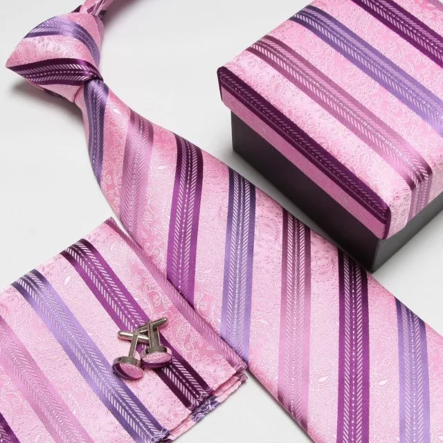 Neck tie set necktie cufflinks Pocket square men's stripe tie 145*9cm for Father's Day business tie gift with box