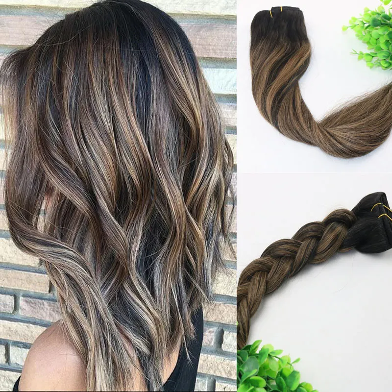 8A 7 adet 120 gram İnsan Saç Uzantıları Klip Balayage Ombre Koyu Kahverengi Golleri Brezilyalı İnsan Remy Saç Kalın End