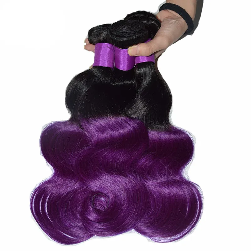 Nowy Przyjeżdża Purpurowe Human Włosów Wiązki Dwa Tone Colored 1B Fioletowy Ciało Fala Malezyjski Remy Włosy Weft No Plątanina No Shed Cosplay Włosy