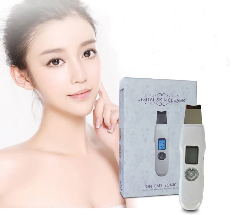 LCD Ultrasonic Deeply Skin Facial Cleaner Scrubber Ems ion Por Cleanser Blackhead Borttagning Peeling Spade Face Exfoliator5111717