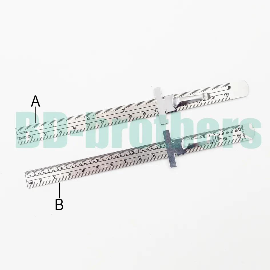 15cm roestvrijstalen rechte liniaal metalen afgestudeerd schaaldiepte meters cm inch dubbelzijdige reparatie regel maat tool / 