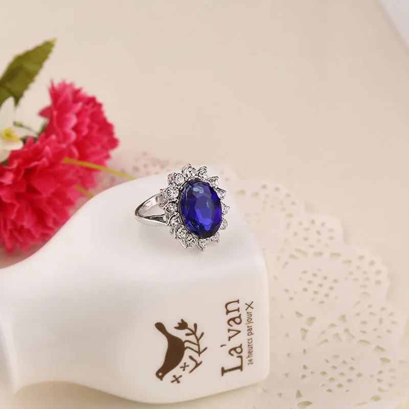 Hela lyxen brittisk Kate Princess Diana William Engagement Wedding Blue Sapphire Ring Set Pure Solid 206C