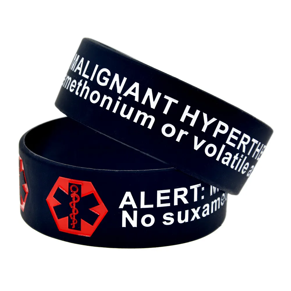 1 bracelet en silicone d'hyperthermie maligne d'alerte PC 1 pouce de large un excellent message à transporter en cas d'urgence