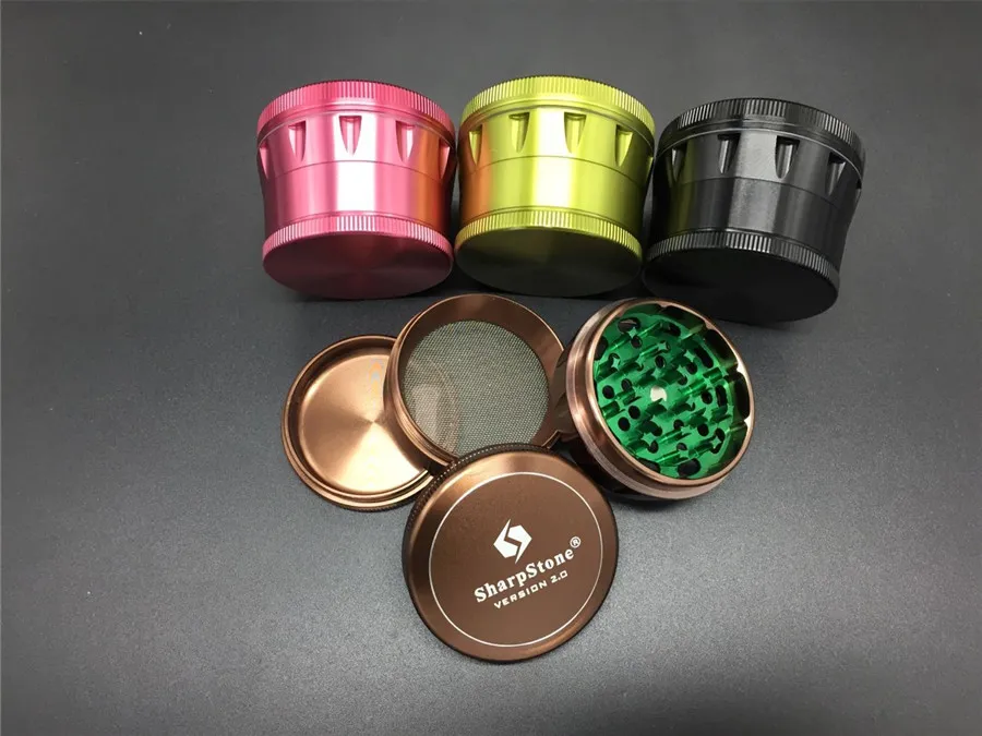 Hot on sale CNC Aluminum SharpStone Grinder Version 2.0 herb grinder cigarette detector With Aluminium Alloy Scraper hardtop smoking grinder