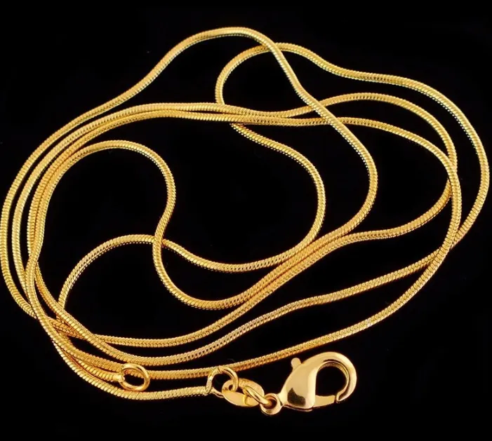 20st / grossist mode guld färg halsband kedjor, 1mm ormkedja halsband 16 