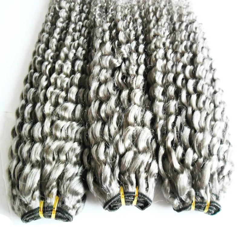 Extensions de cheveux gris tissent des paquets de cheveux humains bouclés crépus tissages de cheveux brésiliens vierges, Double dessiné, sans perte