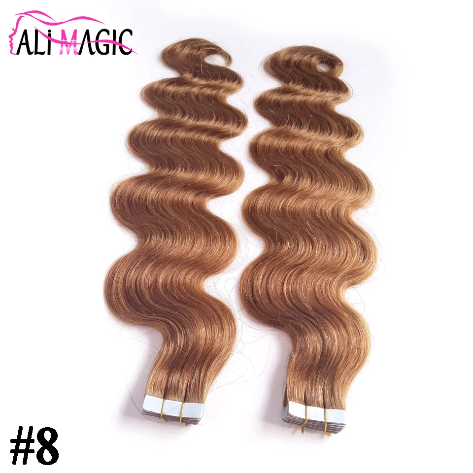 Huid inslag tape in haarextensions menselijk voor je mooie haar korting # 8 lichtbruin Braziliaanse body wave schoonheid haarproducten 10-26inch