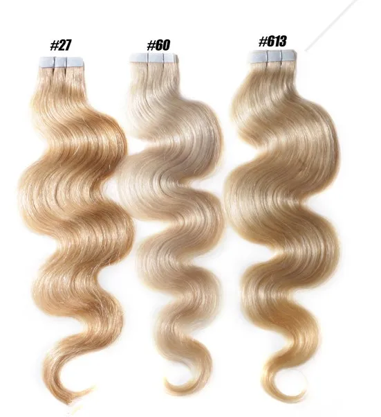 Tape in Human Hair Extensions - 16 18 20 22 24 26 inch 40 stks Volledige hoofd 2.5 g / stuks Body Wave Skin inslag Menselijk Maagdelijke Remy Menselijk Haar Dhlshipping