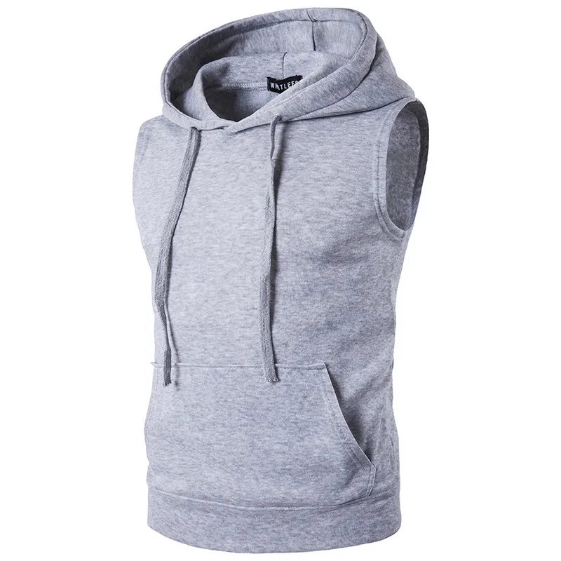 Atacado- 2017 Moda Masculina Fleece Plain Fit Hooded sem mangas