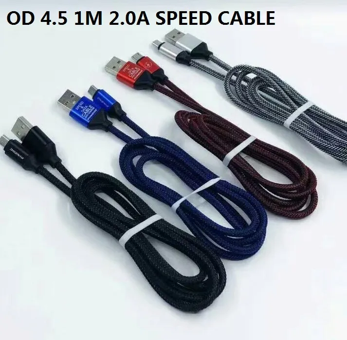 1M 3FT 2.0A SPEED Charge OD4.5 Metal Adatper Fish Bone Micro USB Cable Nylon Braided Cord Wire for Phone 1000pcs/lot