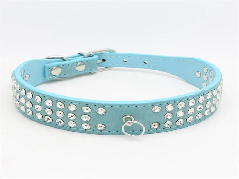 Fast shipping 3 Rows Rhinestones Leather Dog Collars Crystal Diamante Dogs Cat Puppy Collar 