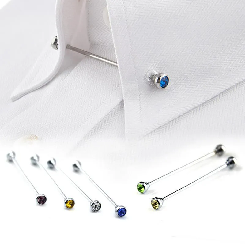 Groothandel 8 stks zilveren strass mannen shirt kraag pin bar broche tie stick lapen pin shirt met kraag bars sieraden stropdas pin