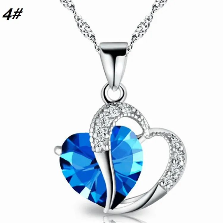 Women Fashion Heart Crystal Rhinestone Pendant Necklaces Silver colors Chain Pendant Necklace Jewelry C035