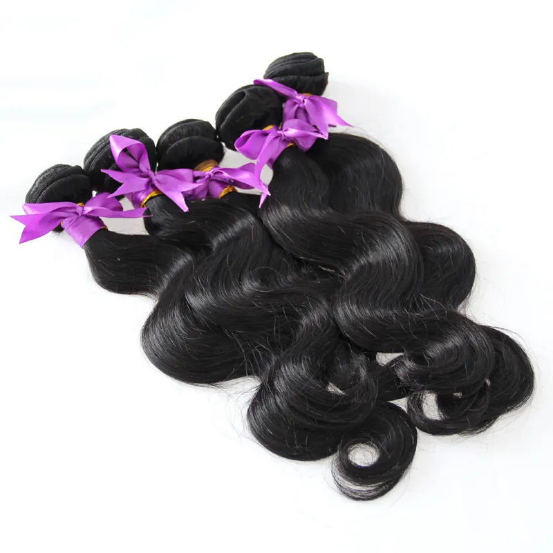 Brezilyalı Vücut Dalga Demetleri Doğal Siyah 5 adet insan saç dokuma satış remy saç demetleri çift çizilmiş, Hiçbir dökülme, arapsaçı ücretsiz