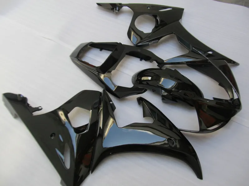 Eftermarknad Kroppsdelar Fairing Kit för Yamaha YZF R6 03 04 05 Glänsande svarta Fairings Set YZF R6 2003-2005 OT13