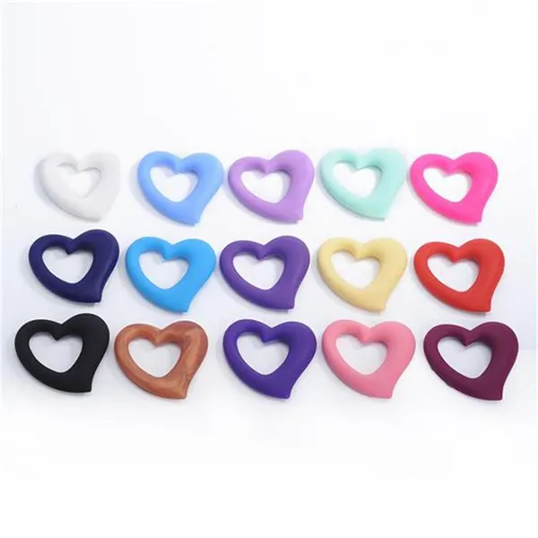 Silicone Teething Beads Food Grade Silicon Heart Shape Pendant Necklace Silicone Teethers for Baby and Mummy Nursing Jewelry Gifts