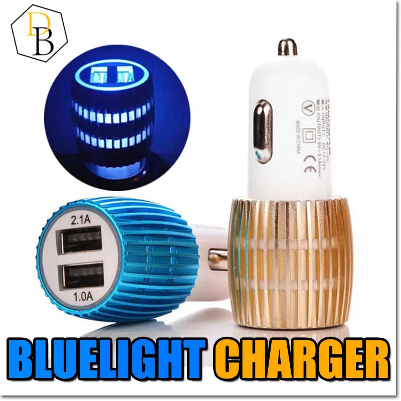 Colorful Led Car Charger 2 ports Cigarette Port 5v 2.1A Micro auto power Adapter Dual USB for Phone 7 plus samsung s7
