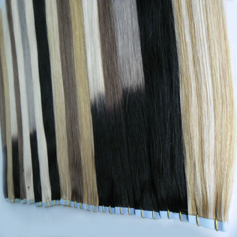 Doppelseitiges Hautschuss-Klebeband im Haar, 40 Stück, blondes brasilianisches reines Haar, natürliches glattes Ombre-Jungfrau-Remy-Haar, 100 g