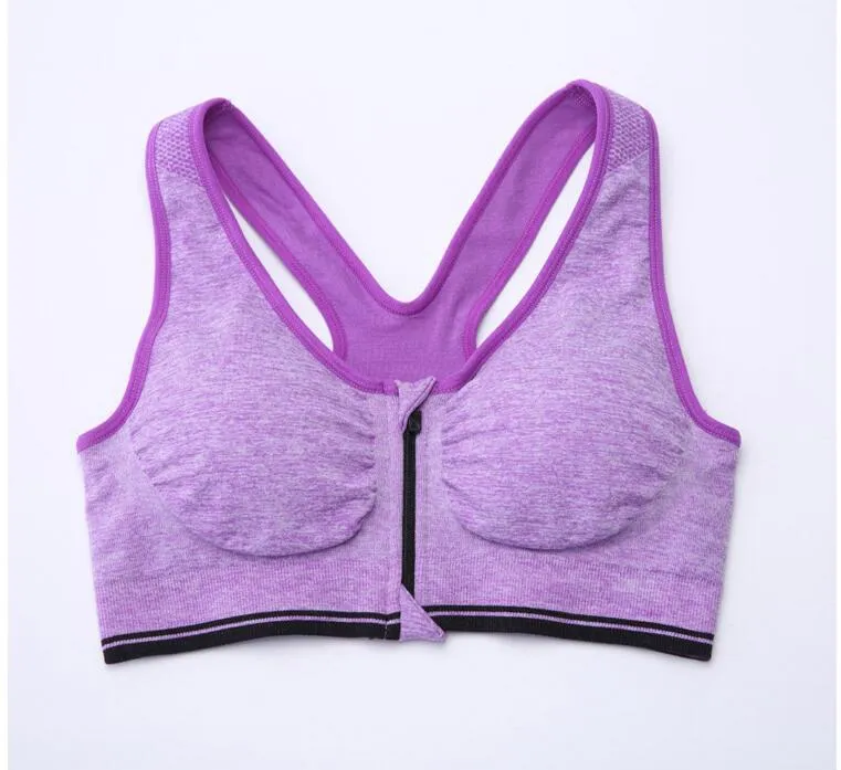 Kvinnor Bomull Yoga Fitness Bras Workout Tank Top Seamless Racerback Gym Sports Bra Zipper Top Kvinnors Underkläder