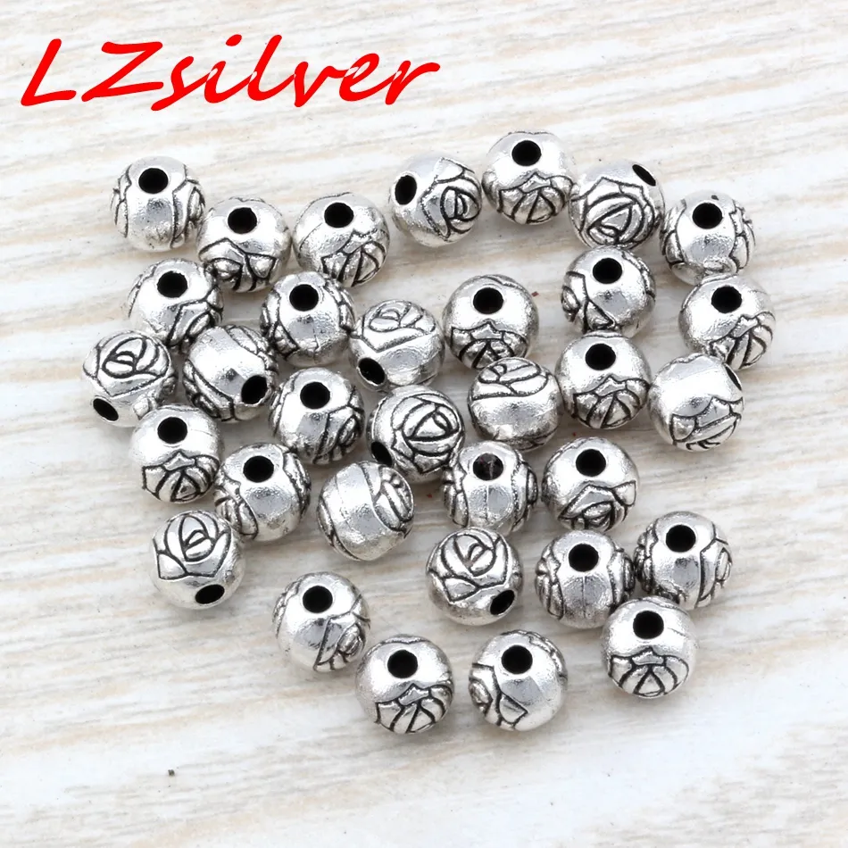MIC 300pcs Antique Silver Zinc alloy Flower Round Spacer Beads 6x5.5mm DIY Jewelry D24