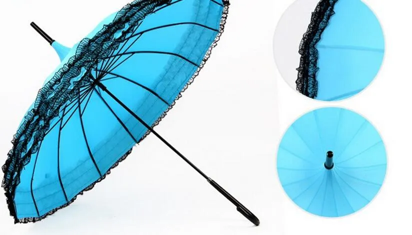 50 peças / lote New Elegante Semi-automático Guarda-chuva de Renda Fantasia chuvoso e ensolarado Pagode Guarda-chuvas 11 cores disponíveis