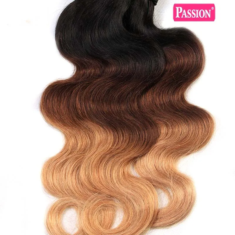 Brasilianska Ombre Mänskliga hårbuntar Tre Tone 1b / 4/27 Blond Remy Hair Weave Partihandel Färgade Body Wave Hair Extensions Deals