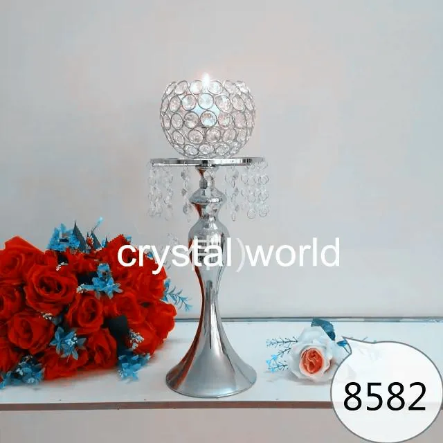 Mode Rostfritt Stål Diamond Crystal Candle Holder Bröllop Dicoration Candle Stand Silvering Metal Candletick