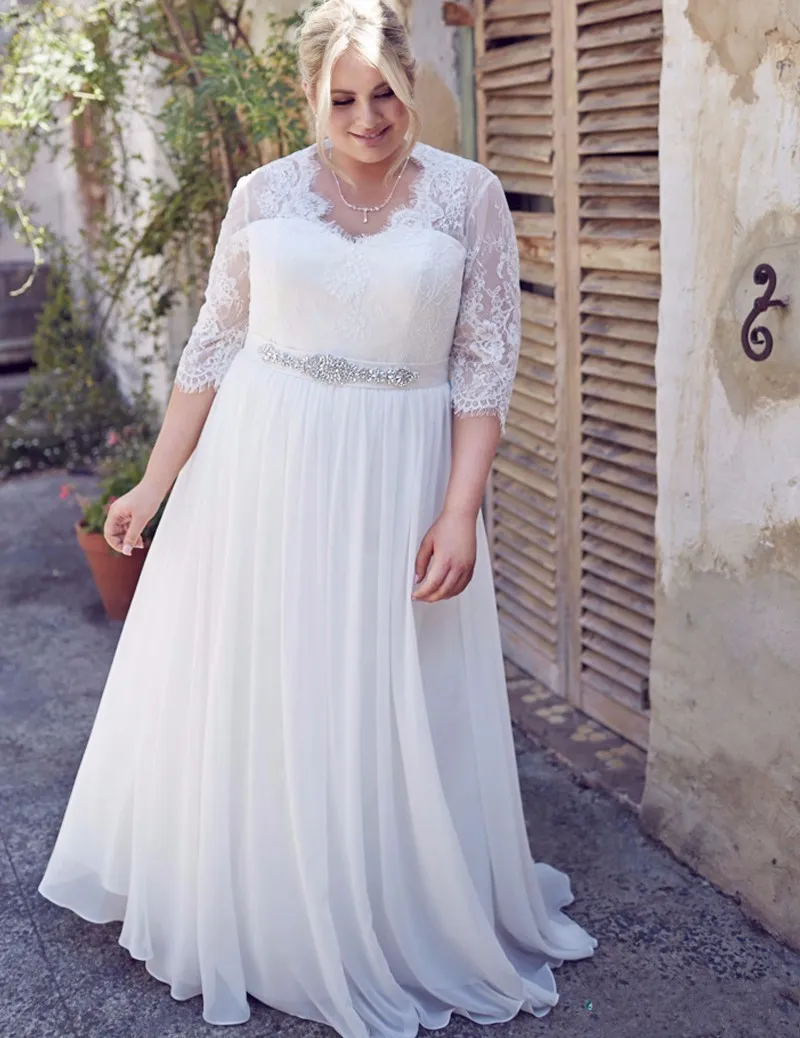 Chiffon-Kleider, günstig, bodenlang, lange Ärmel, Spitze, formelle Plus-Size-Brautkleider, günstiger Preis, maßgeschneidert, elegant, schön