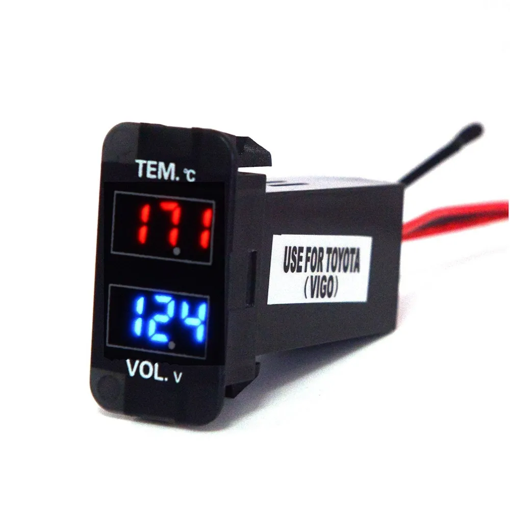 Digital Voltmeter Temperature Gauge 2 In 1 Voltage Temp Meter Red Blue LED Dual Display For