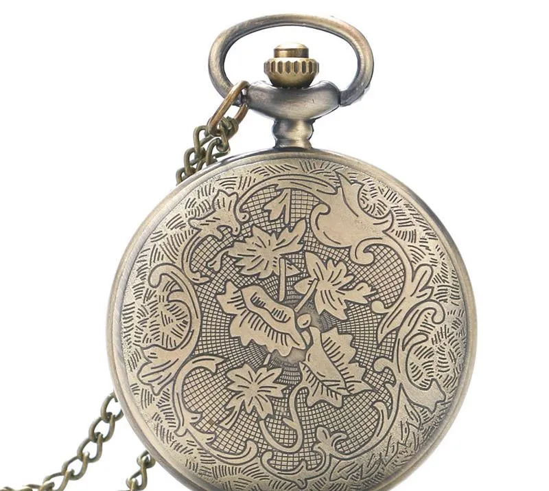 Groothandel 50 stks / partij Horloge Vintage Pocket Horloge Ketting Mannen Dames Antiek Brons Horloge PW075