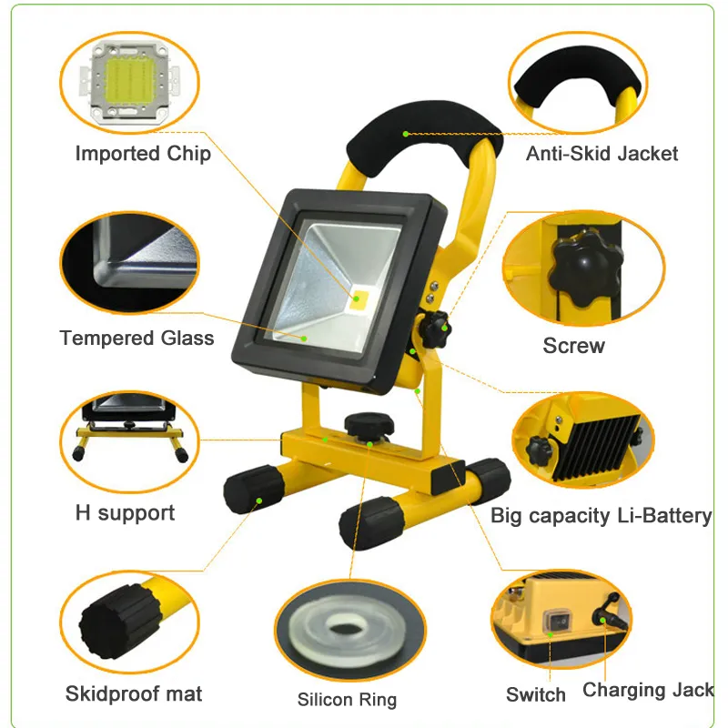 Portable led Rechargeable outdoor Flood Light 10w 20W 30w 50w 100240V AC Input IP65 Led work Light indoor and outdoor4738312