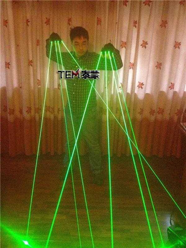 Guanti laser verdi di spedizione gratuita con laser 532nm 80mW, guanti da palco a LED Guanti luminosi DJ Club / Party Show