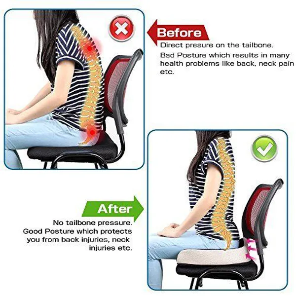 Comfort Memory Foam Seat Cushion Coccyx Orthopedic Office Chair Car Seat Back Cushion Tailbone & Sciatica Pain Relief Back Support Cushions