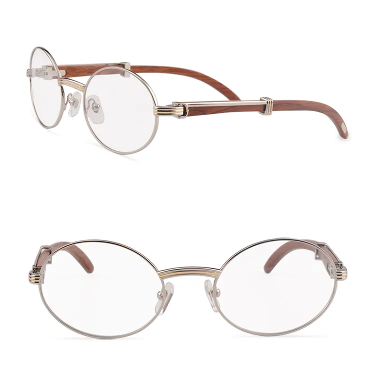 Träspektaklar ramar kvinnor Egyar Original Metal Frame Fashion Men Glasses Round Wood Eye With Box och Cases7685096