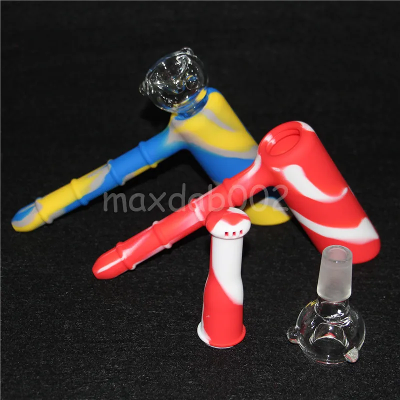 jars Smoke Bong Bangs en silicone non toxique 18 couleurs Recycler 19mm Bubbler Pipes à eau en verre incassable avec adaptateur et bol