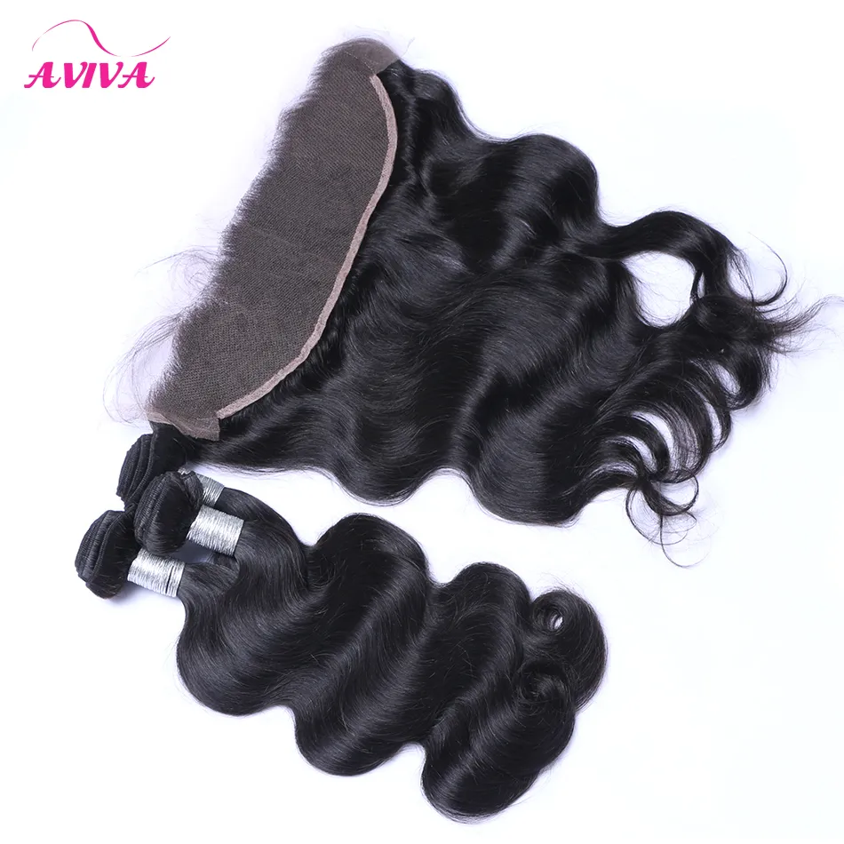 Brazilian Virgin Human Hair With Lace Frontal Closures Body Wave 4 Bundles 8A Grade Malaysian Cambodian Peruvian Remy Hair Wea6219372