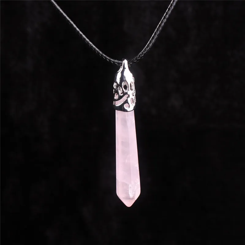 Otwarte serce Chakra Długie Rose Naszyjnik Kwarcowy Różowy Gemstone Leinging Layering Crystal Oryginalna Skórzana Lina 18 "Biżuteria Prezentowa Dla Dziewczyn Kobiety Mama