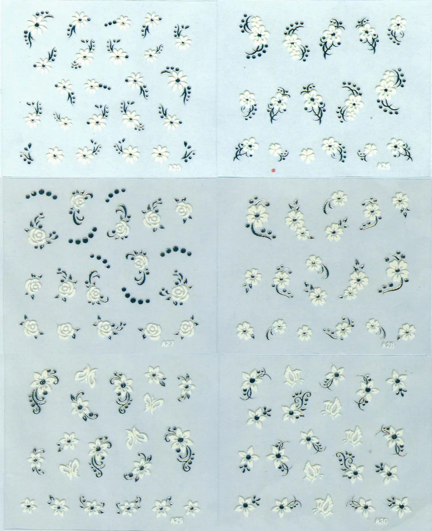 Nail Art Decorations 3D Nail Seal Silver + White Flower Decor Nail Sticke A 01-30