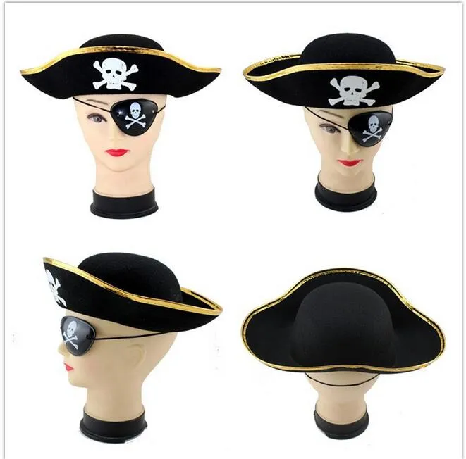 Pirate Captain Hat and eye patch Skull Crossbone Cap Costume Fancy Dress Party Halloween prop hats