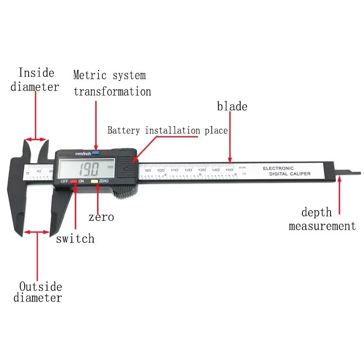 New Arrival 150mm 6 inch LCD Digital Electronic Carbon Fiber Vernier Caliper Gauge Micrometer Measuring Tool