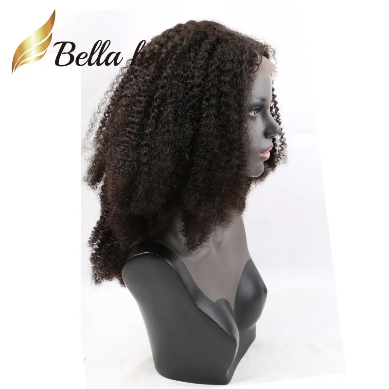 Afro Kinky Curly Front Pełna koronkowa peruka dla czarnych kobiet indyjski naturalny kolor 100 Virgin Human Bella Hair Peruki Hurtowe
