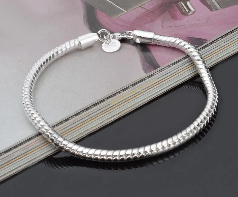 2017 venda quente chapeamento de prata esterlina 925 3mm / 4mm suave cobra cadeia pulseira colar homem mulher conjunto de jóias
