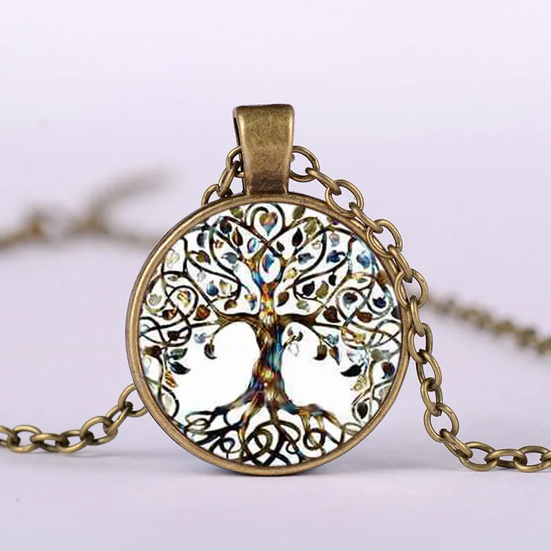 Cabochon in vetro albero della vita vivente vintage in lega con collana con pendente a catena in bronzo in pietra naturale Accessorio gioielli piacevole
