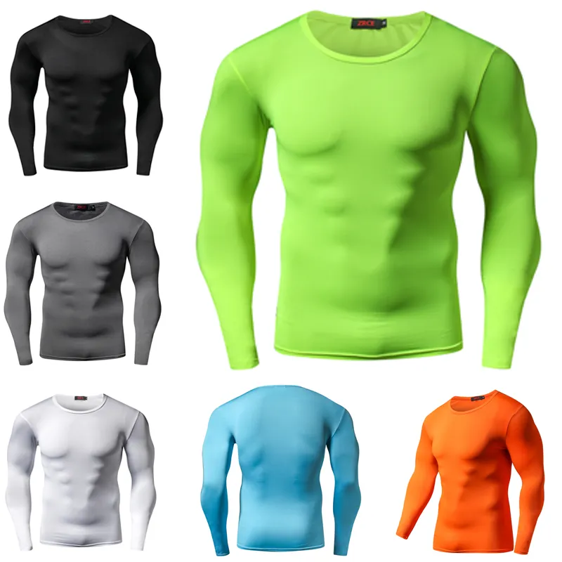 2017 Uomini Compressione Fitness Collant Nuova Manica Lunga Corsa Yoga Palestra Fitness Top Stretti Vestiti Bodybuilding Traspirante Quick-Dry