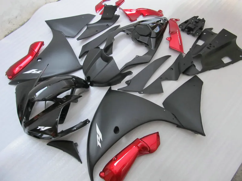 100% passform för Yamaha Injection Mote Fairings YZF R1 09 10 11-14 Svart Röda Fairings Set YZF R1 2009-2014 OY31