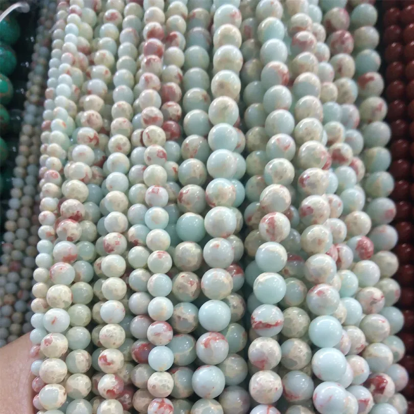 Натуральные голубые зеленые морские отложения Jasper Stone Beads Braslet Jewelry Make Beads Imperial Jasper Bead Suppire 4 6 8 10 мм Император 2104