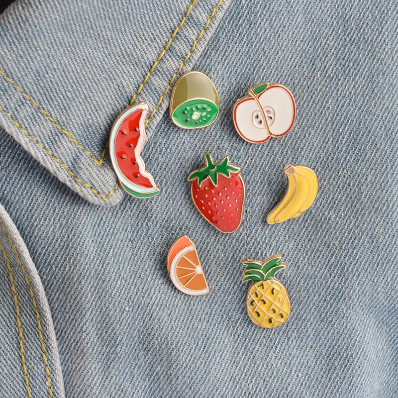 Frukt Brosch Pin Badge Watermelon Kiwi Jordgubbe Orange Banan Apple Pineapple Sommar Söt Smycken