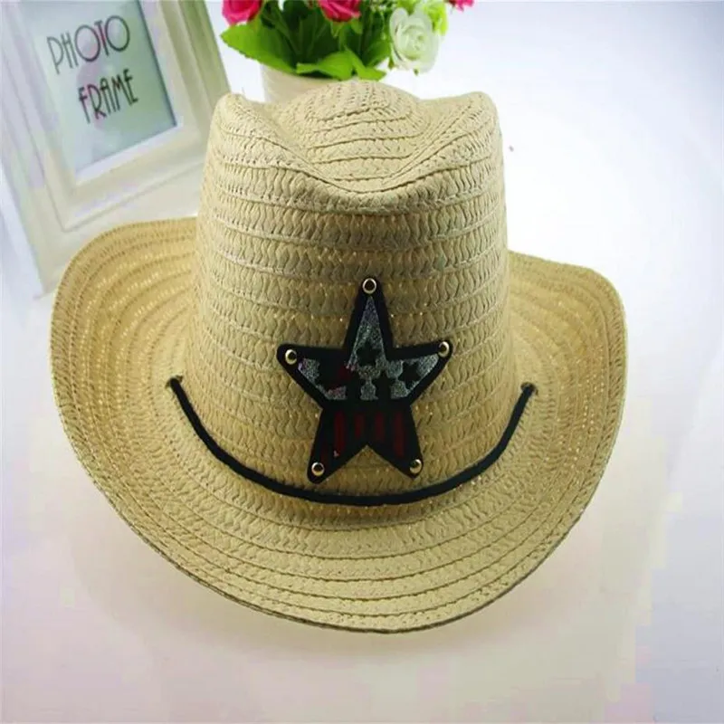 Chapeau de cow-boy occidental en paille pour enfants Chapeau de cow-girl pour enfants avec drapeau américain étoile lot250k