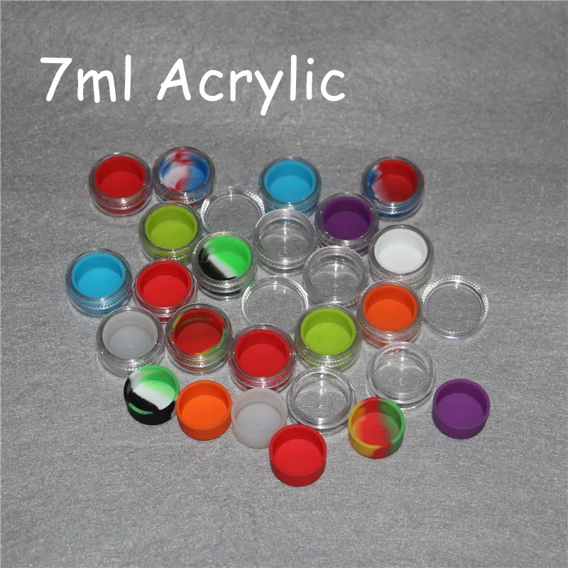 wholesale 7ml acrylic wax containers silicone jar dab wax containers silicone dab jar glass oil containers with the free